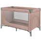 Pink 2-level baby cot with mesh window and fabric panel, gray stabilizer feet