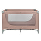 Pink 2-level baby cot front panel with arched mesh window and gray legs