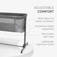Dark grey bedside crib side view with removable mesh panel and adjustable height