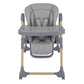 Dark grey high chair front view with removable tray and front safety bar