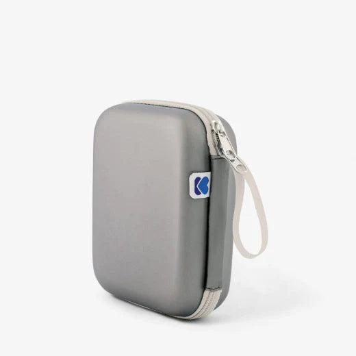 Gray zip grooming kit case with wrist strap and metal zipper pull