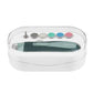 Electric baby nail file case, clear lid showing teal base and colored sanding heads