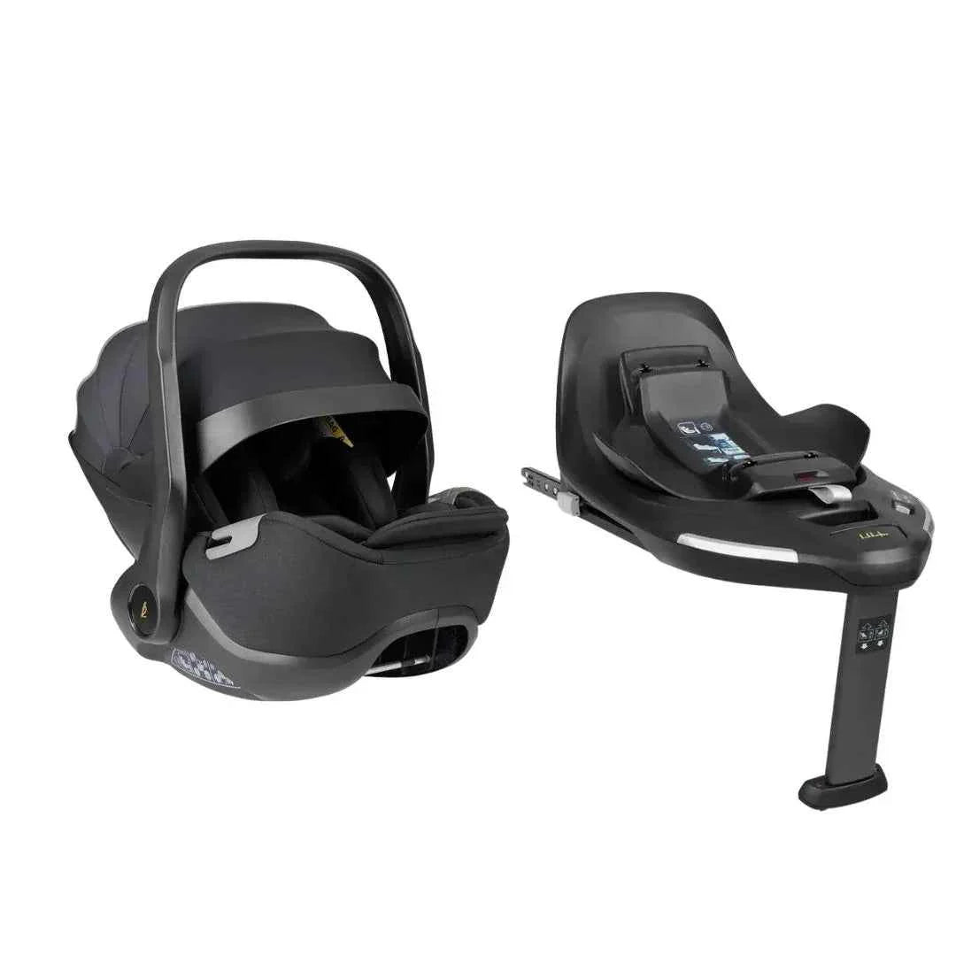 i-Class i-SIZE car seat set with dark carry handle and base, rear and side view
