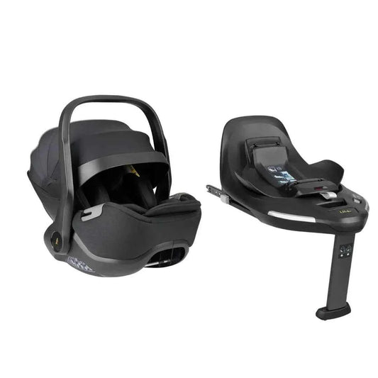 i-Class i-SIZE car seat set with dark carry handle and base, rear and side view
