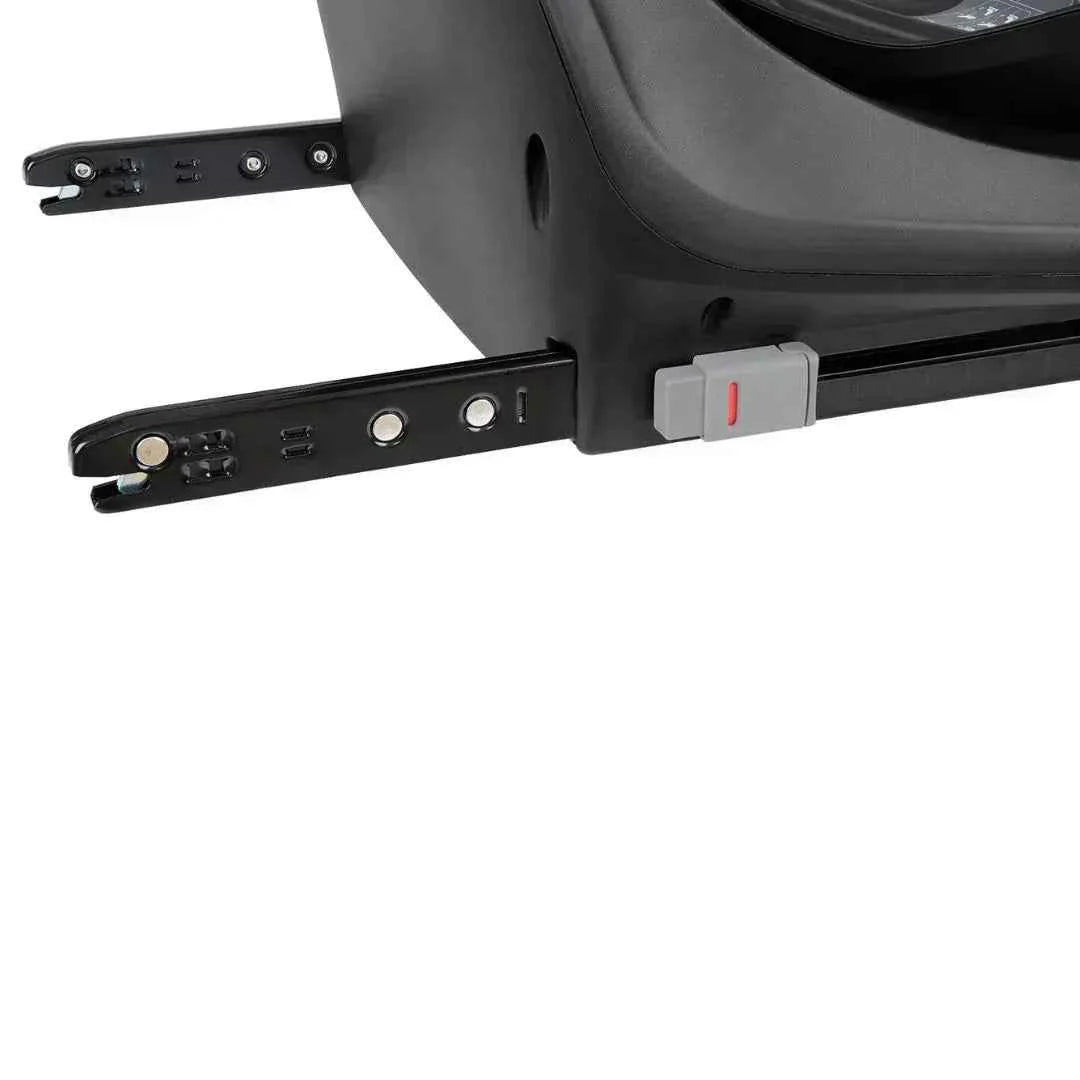 ISOFIX base side connectors with adjustment rails and release latch