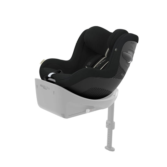 Moon Black infant car seat with mesh insert, white base shell, and headrest