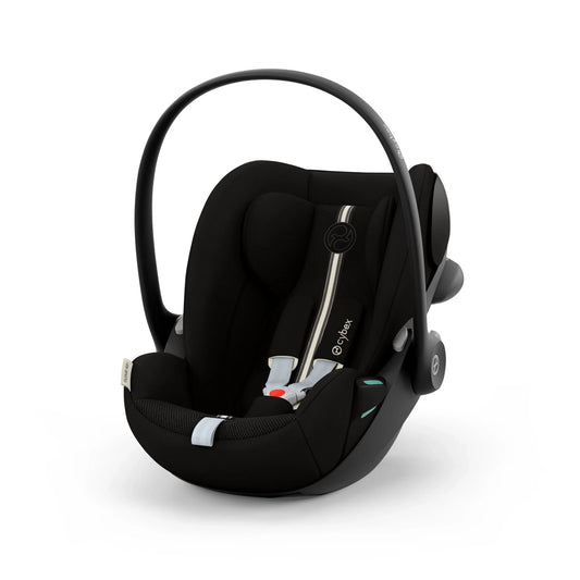 Black Cybex Cloud G3 infant car seat with curved handle and base