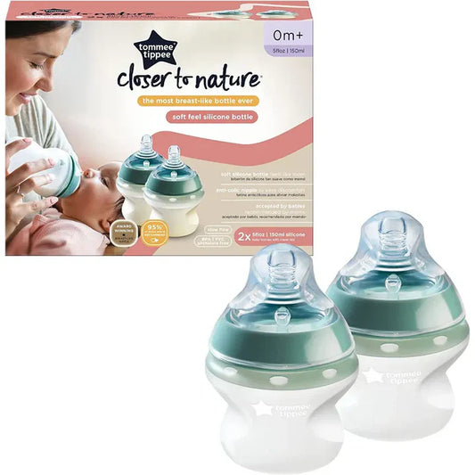 Tommee Tippee 150ml Silicone Baby Bottles w/Travel Lids 0m+