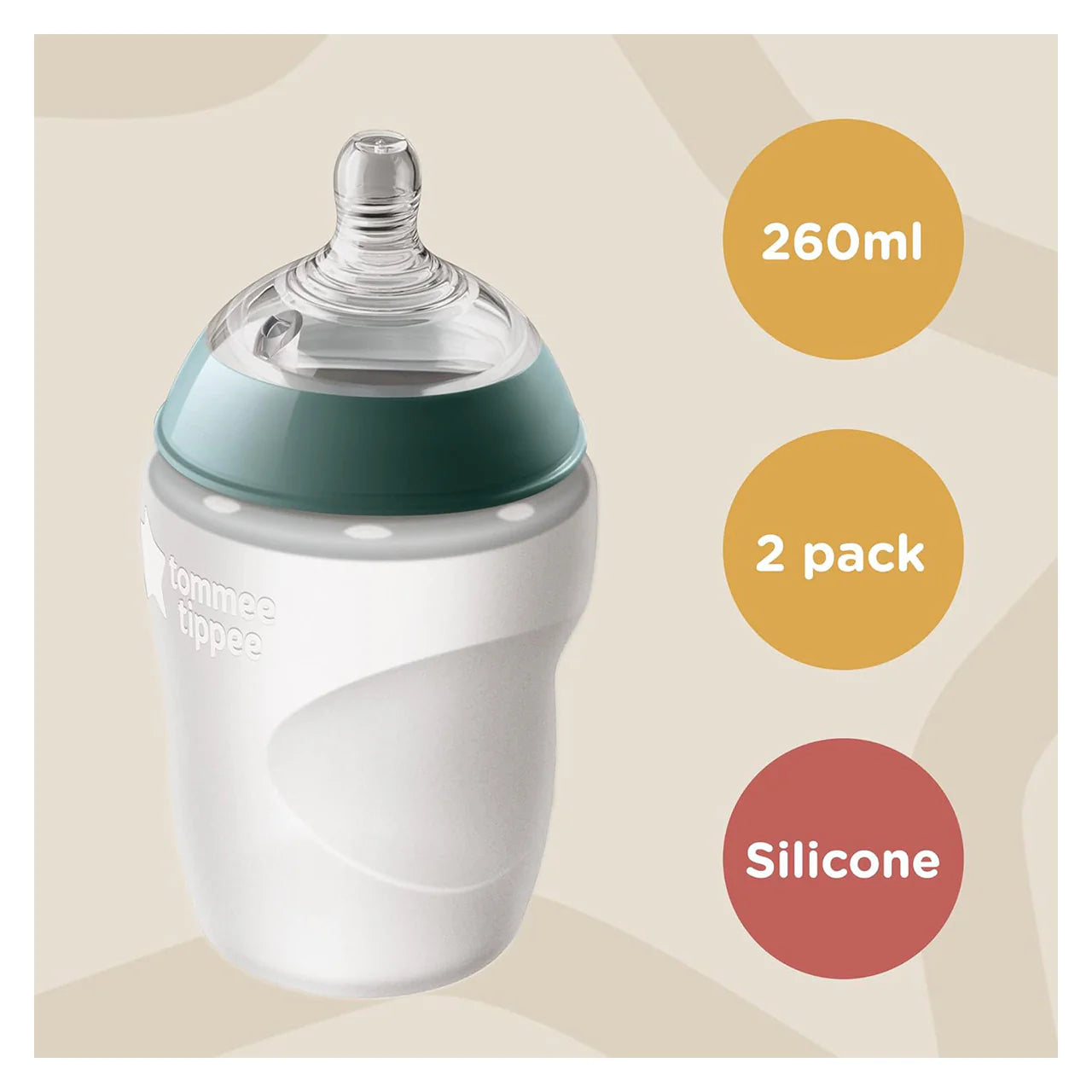 Silicone Baby Bottles - 260ml - 0+ Months - 2 Pack