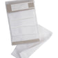 Muslin squares set, white muslin squares folded in pack with label and hanging loop