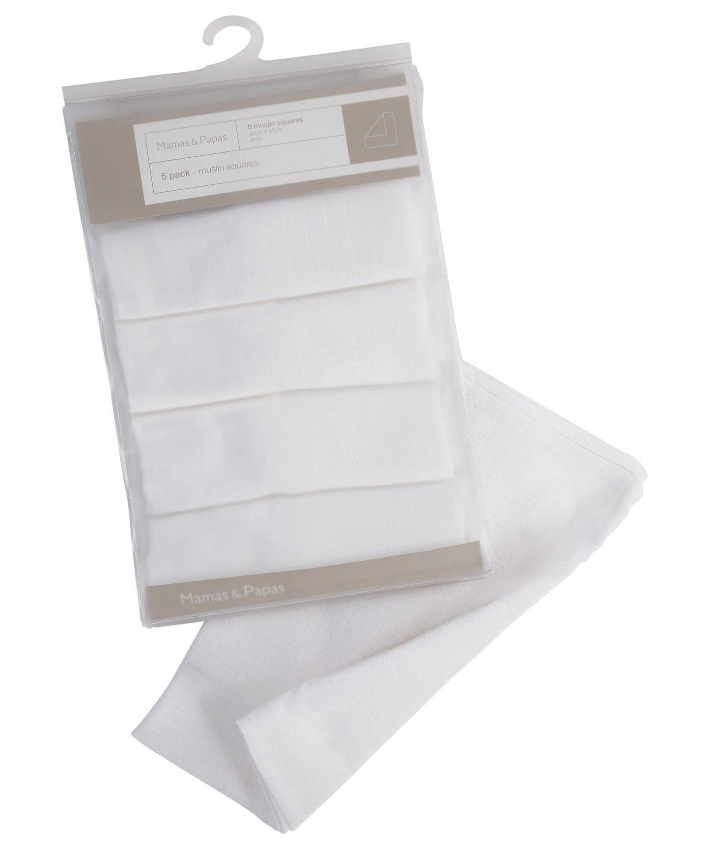 Muslin squares set, white muslin squares folded in pack with label and hanging loop