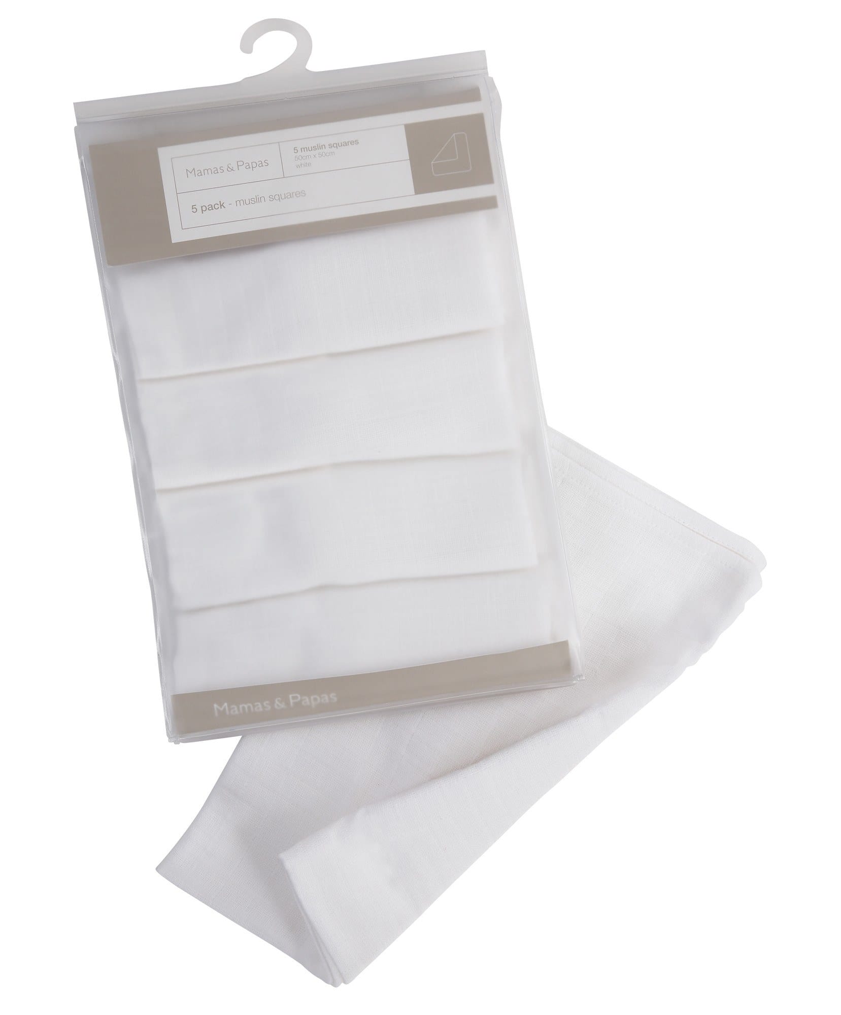 Muslin squares set, white muslin squares folded in pack with label and hanging loop