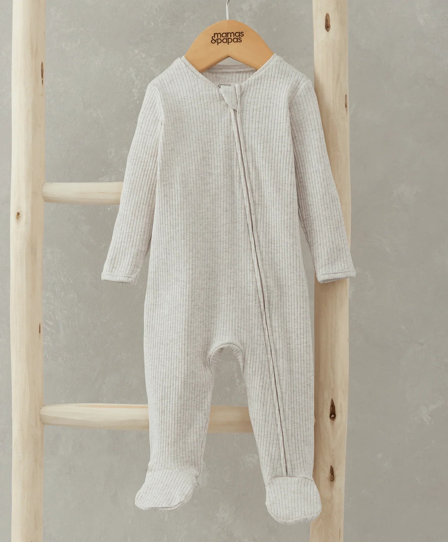 Mamas & Papas Organic Cotton Ribbed Sleepsuit - Oatmeal Bodysuit