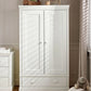 Off-white nursery wardrobe with two door panels and a bottom storage drawer