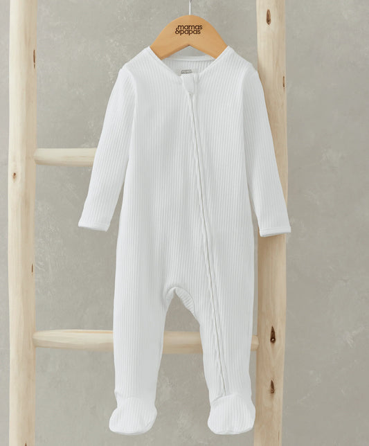 Mamas & Papas Organic Cotton Ribbed Sleepsuit - White | Mamas & Papas, Babies, Nursing, Bodysuit