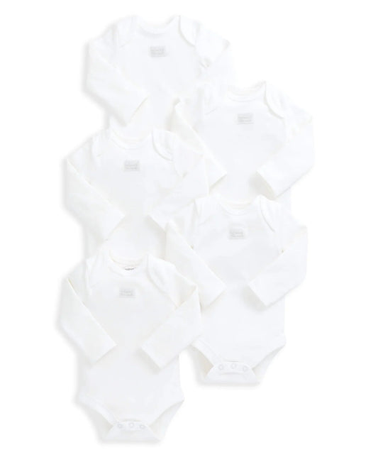 Organic Longsleeved Bodysuits (5 Pack) - White