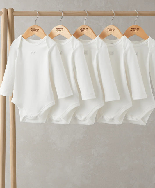Mamas & Papas Organic Longsleeved Bodysuits (5 Pack) - White Sleepsuit