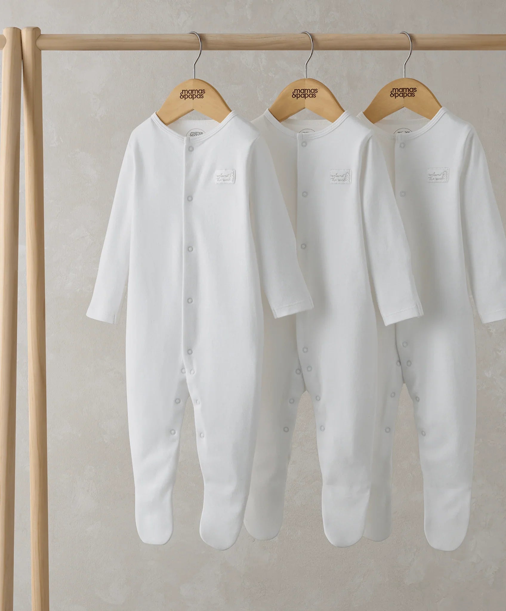 Mamas & Papas Organic Sleepsuits (3 Pack) - White Sleepsuit