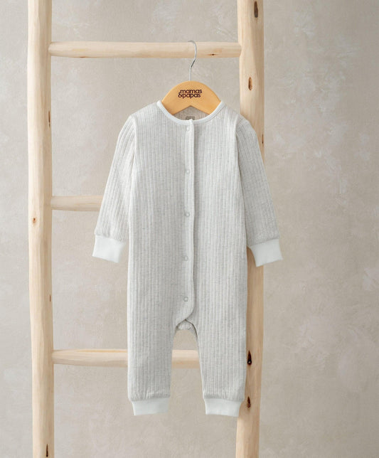 Mamas & Papas Ribbed Long-Sleeve Romper Grey | Mamas & Papas, Babies, Nursing, Romper