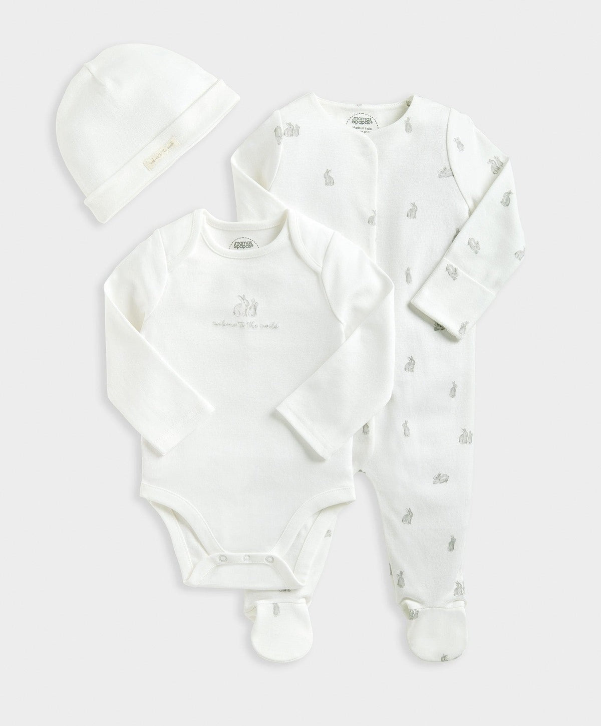 Mamas & Papas Bunny Sleepsuit, Bodysuit, & Hat | Mamas & Papas, Babies, Nursing, Set