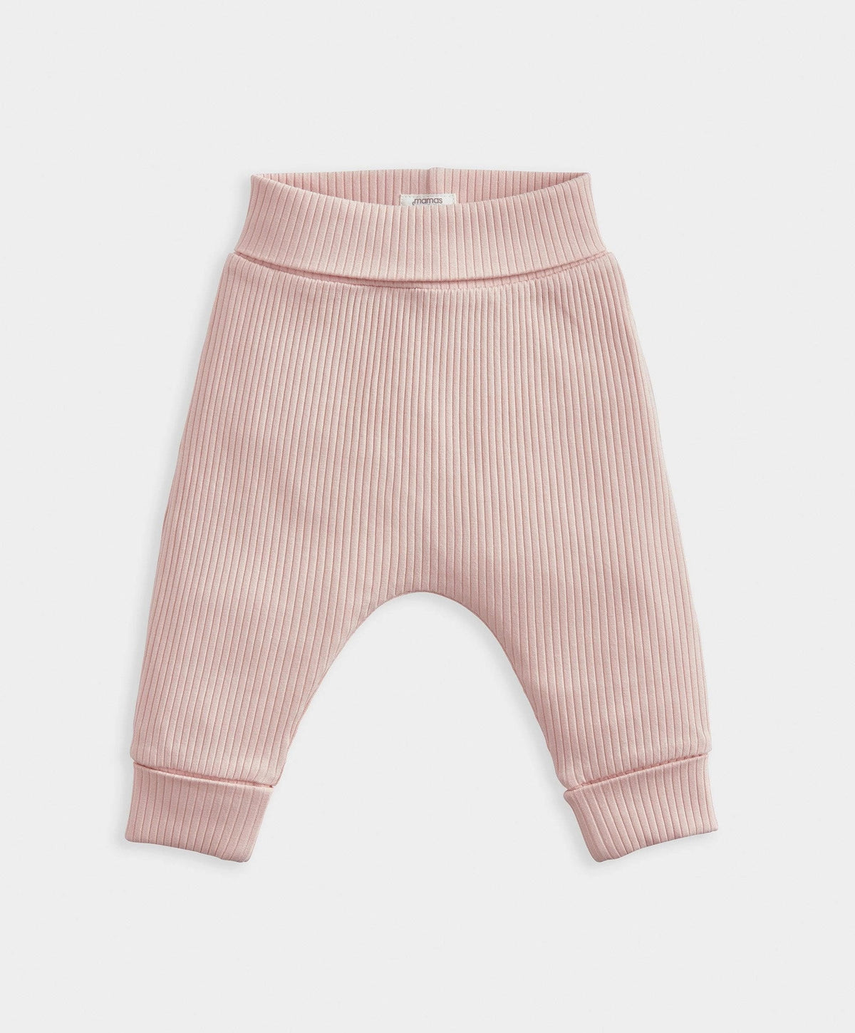 Light pink ribbed leggings with elastic waistband and cuffed ankle openings