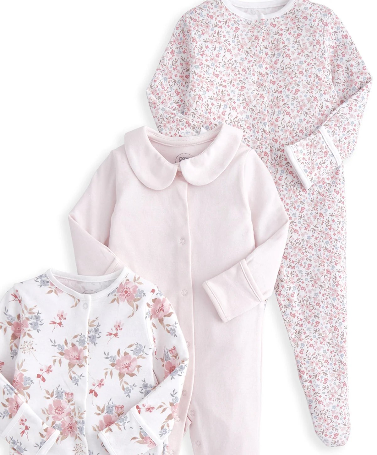 Mamas & Papas Long Sleeve Sleepsuits (Pack of 3) - Watercolour & Ditsy Floral | Mamas & Papas, Babies, Nursing, Sleepsuit