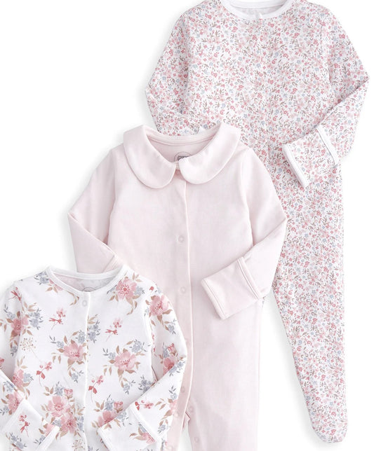 Mamas & Papas Long Sleeve Sleepsuits (Pack of 3) - Watercolour & Ditsy Floral | Mamas & Papas, Babies, Nursing, Sleepsuit