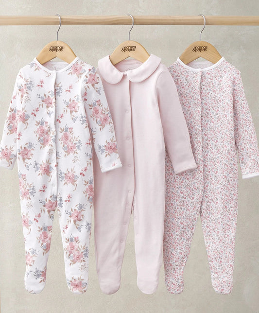 Mamas & Papas Long Sleeve Sleepsuits (Pack of 3) - Watercolour & Ditsy Floral | Mamas & Papas, Babies, Nursing, Sleepsuit