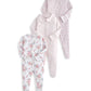 Long Sleeve Sleepsuits (Pack of 3) - Watercolour & Ditsy Floral
