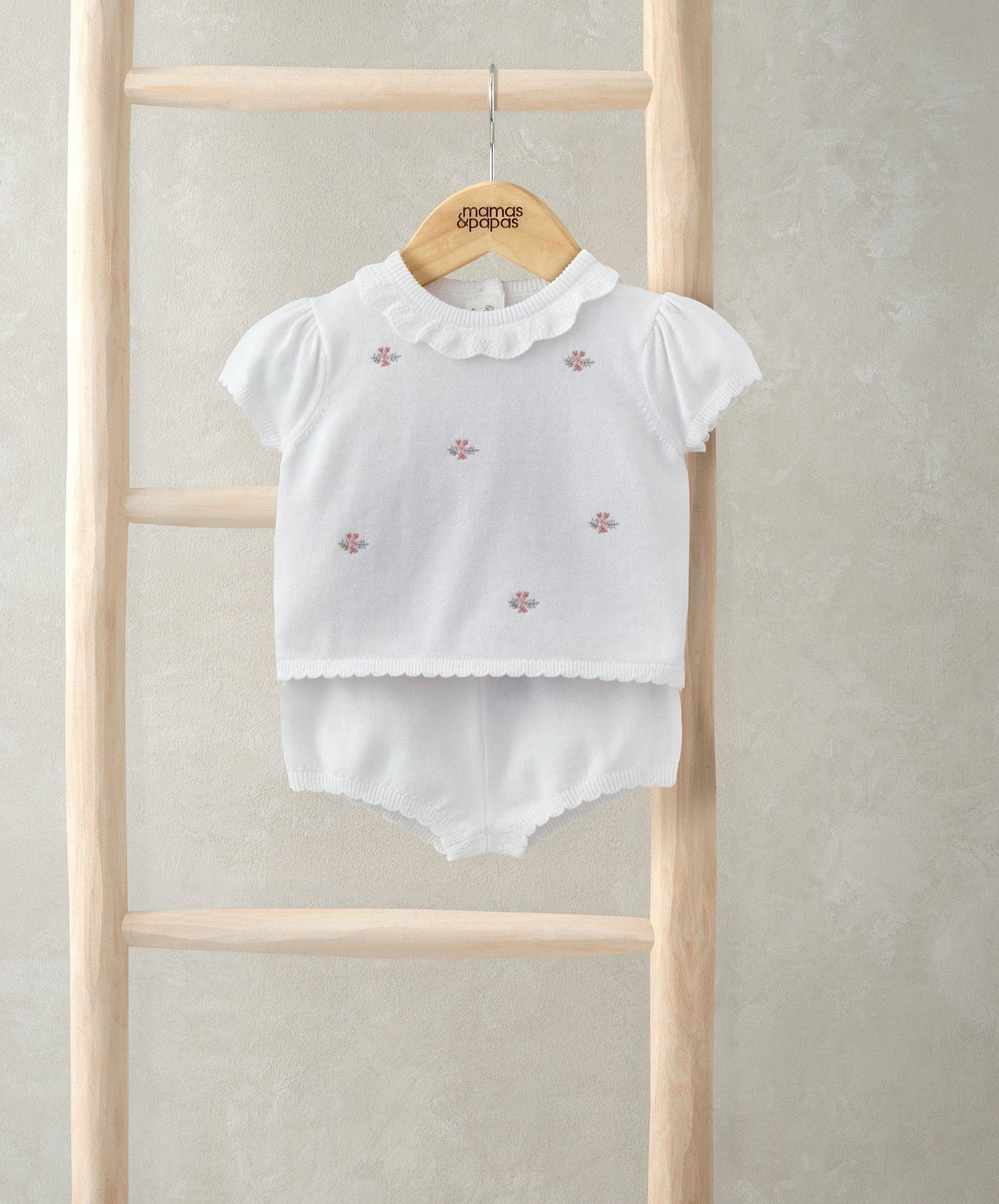 Mamas & Papas Embroidered Knit Top & Shorts Set (2 Pieces) - White | Mamas & Papas, Babies, Nursing, Set