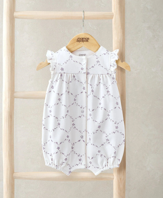 Mamas & Papas Frill Short Sleeve Romper - Trellis Print | Mamas & Papas, Babies, Nursing, Romper
