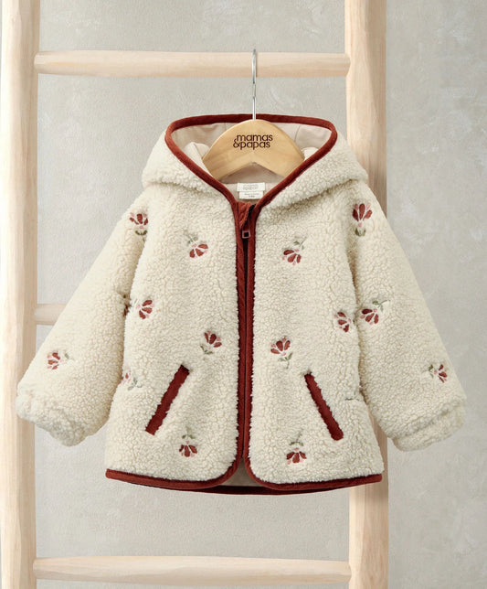 Mamas & Papas Hooded Borg Jacket - Cream Jacket