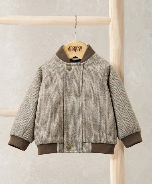 Mamas & Papas Herringbone Bomber Jacket - Oatmeal Jacket