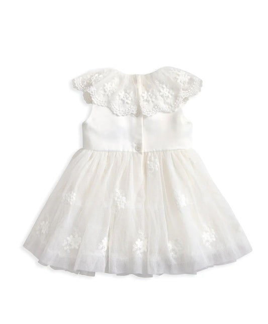 Cape Collar Mesh Flower Girl Dress with Embroidered Skirt