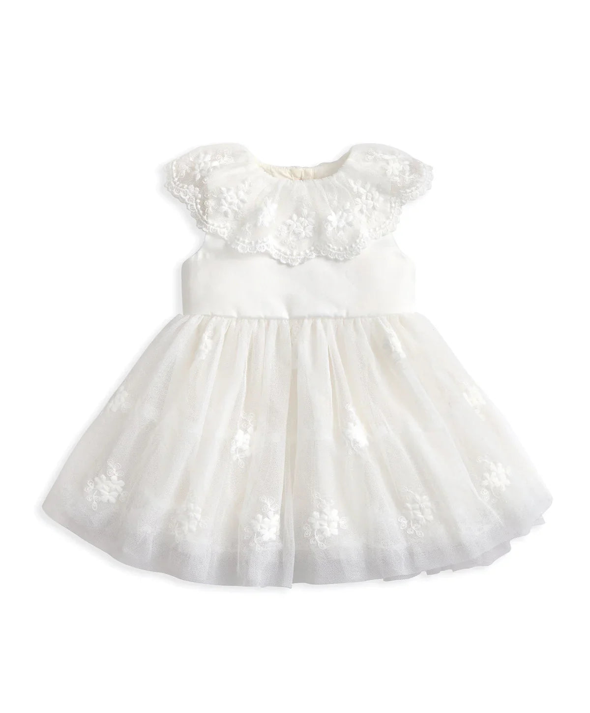 Cape Collar Mesh Flower Girl Dress with Embroidered Skirt