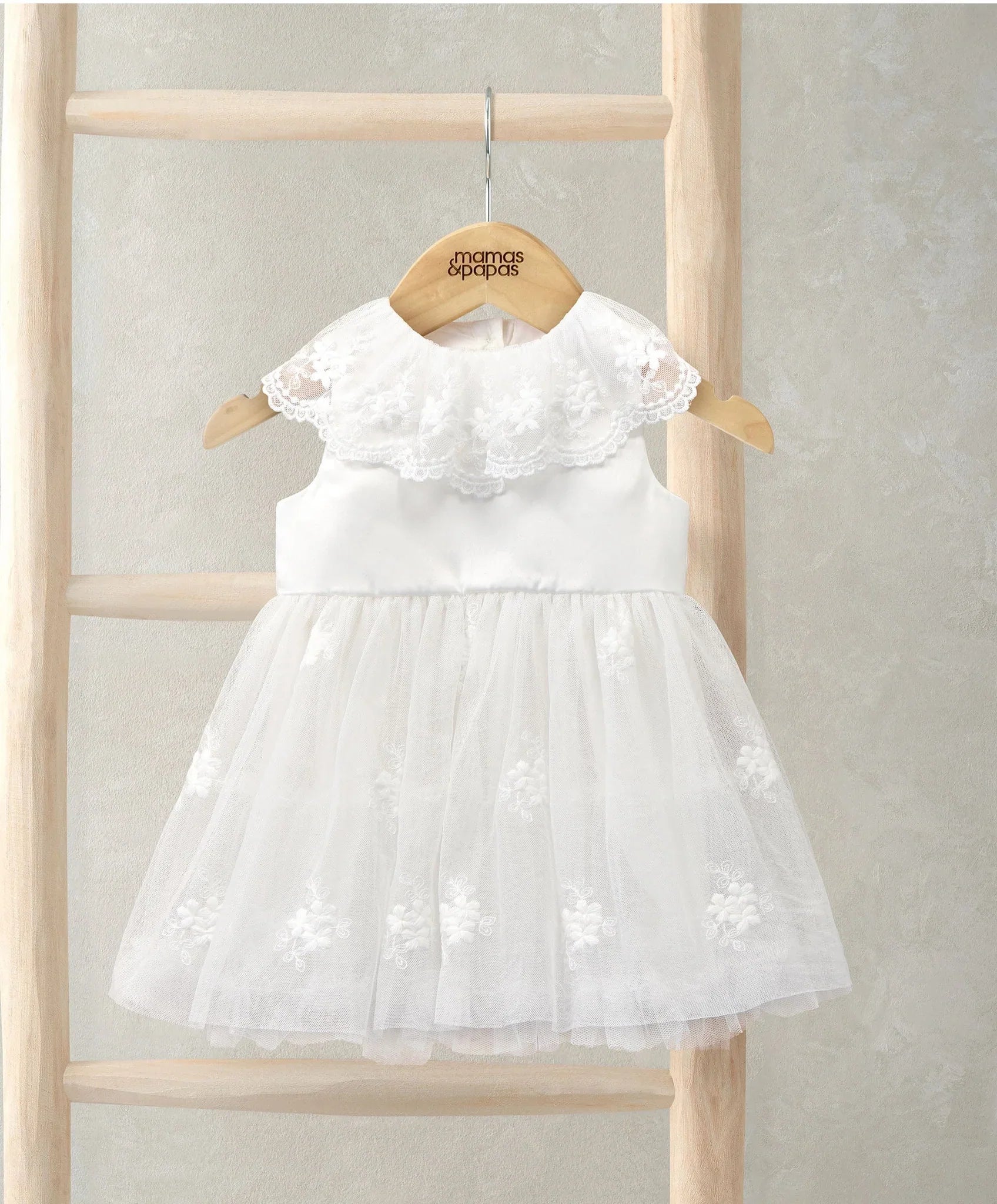 Mamas & Papas Cape Collar Mesh Flower Girl Dress with Embroidered Skirt Dress