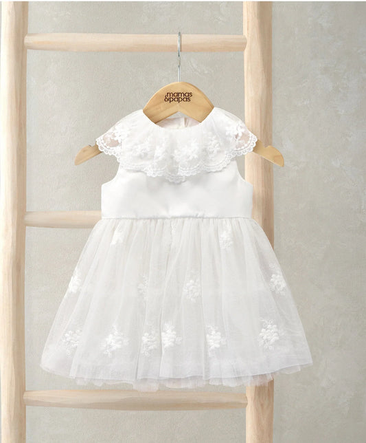 Mamas & Papas Cape Collar Mesh Flower Girl Dress with Embroidered Skirt Dress