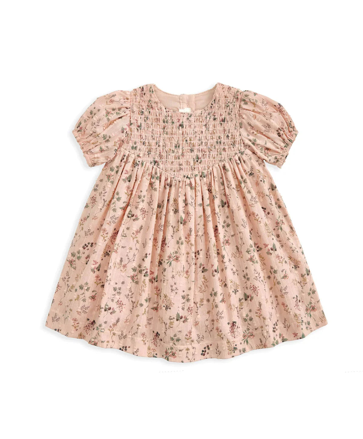 Ditsy Floral Dress with Smocked Yoke - Pink