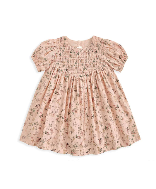 Ditsy Floral Dress with Smocked Yoke - Pink