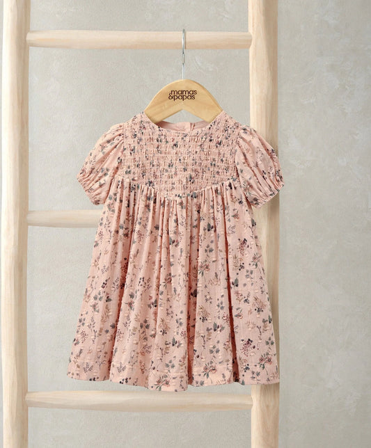 Mamas & Papas Ditsy Floral Dress with Smocked Yoke - Pink Dress