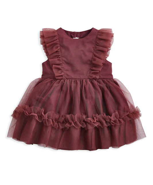 Frill Shoulder Tulle Dress - Pink
