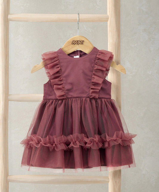 Mamas & Papas Frill Shoulder Tulle Dress - Pink Dress