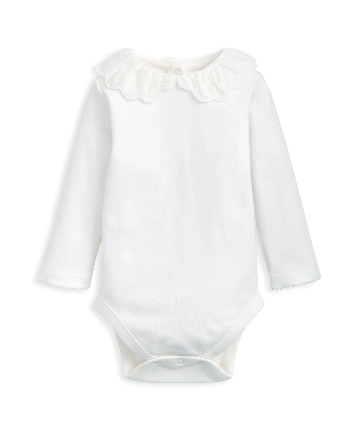 Embroidered Peter Pan Collar Bodysuit - White