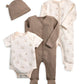 Bear Print All In Ones Bodysuit & Hat Set (4 Pieces)