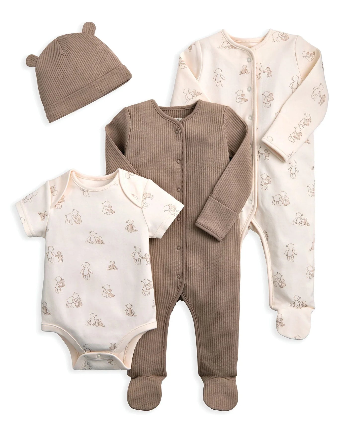 Bear Print All In Ones Bodysuit & Hat Set (4 Pieces)
