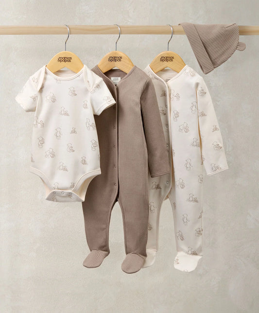 Mamas & Papas Bear Print All In Ones Bodysuit & Hat Set (4 Pieces) Bodysuit