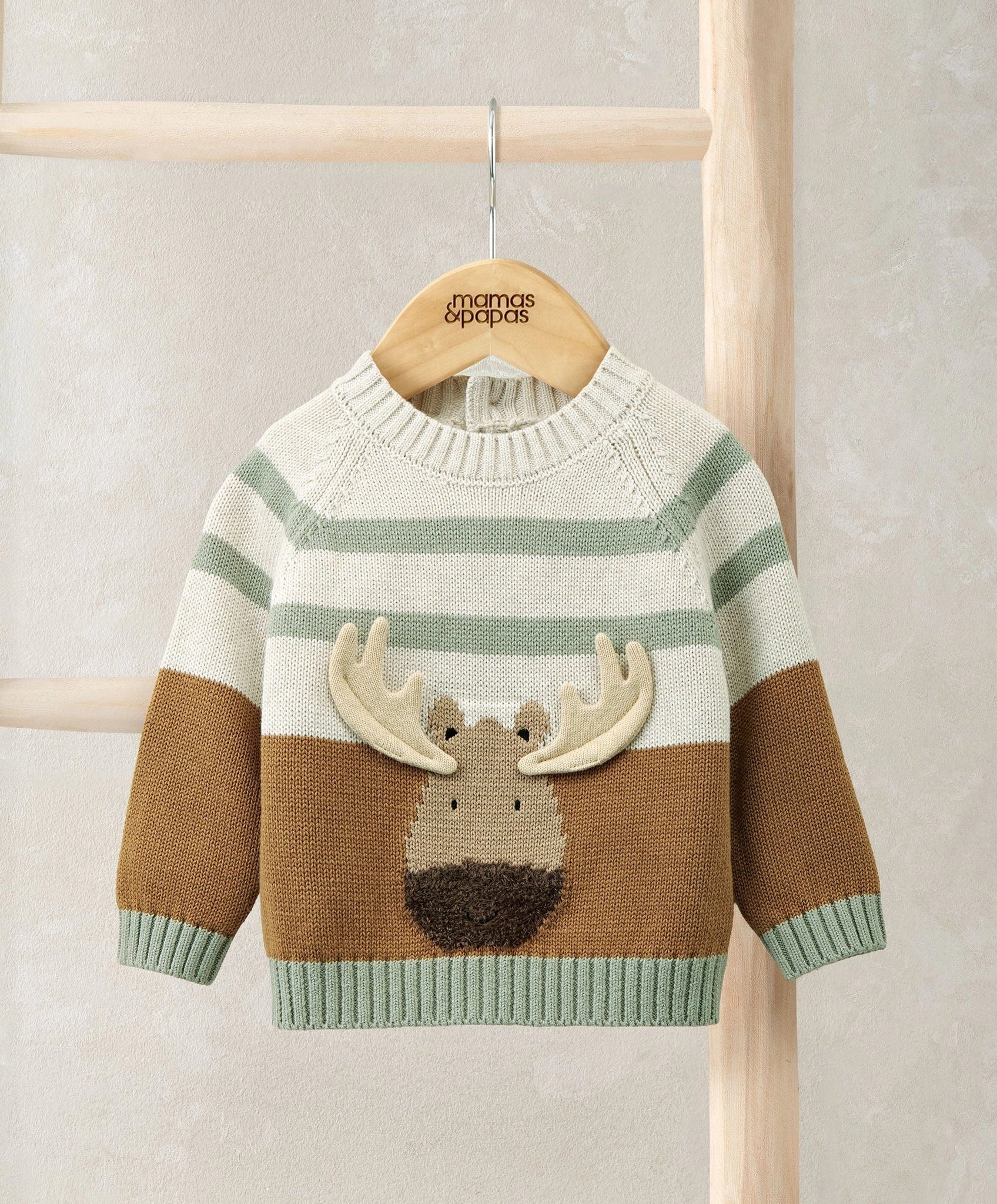 Mamas & Papas Moose Character Knit Jumper with 3D Antlers - Brown Jumper
