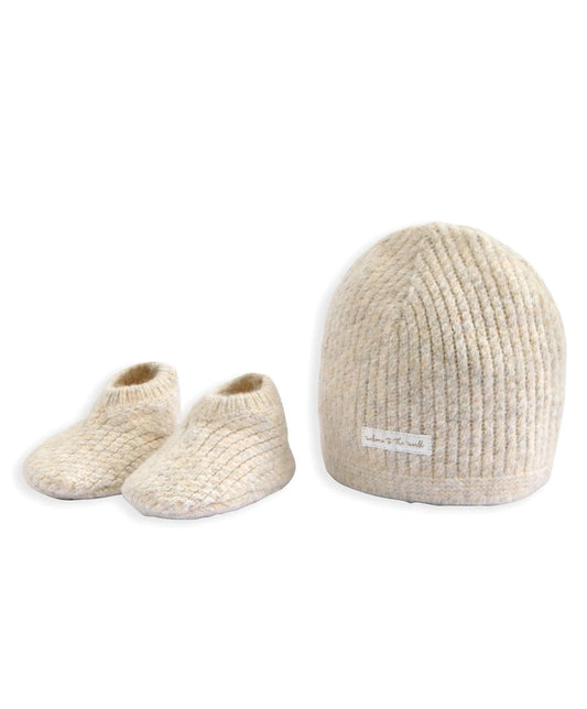 Waffle Knit Hat & Booties Set (2 Pieces) - Oatmeal