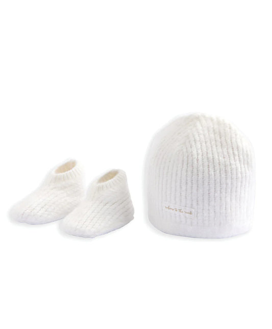 Waffle Knit Hat & Booties Set - White