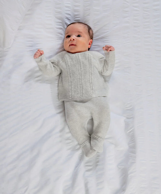 Cable Knit Top & Bottoms Set (2 Pieces) - Grey
